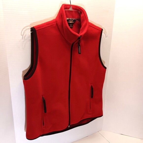Woolrich Vest Wn M Red Fleece Full Zip Pockets Preppy Outdoors Granola Girl Cozy - Picture 2 of 9